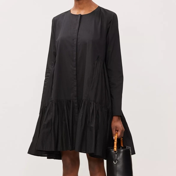 Merlette Dresses & Skirts - MERLETTE "Martell" EUC Black Cotton Long Sleeve Button Up Tiered Knee Dress M